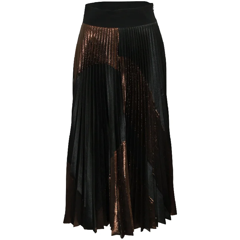 Festival Fashion Stella Mccartney Arely Pleated Maxi Skirt in Copper and Black Lurex Polyester