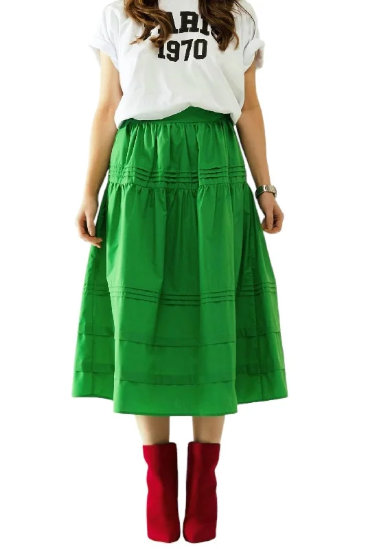 Chic And Comfortable Tiered Poplin Midi Skirt In Green