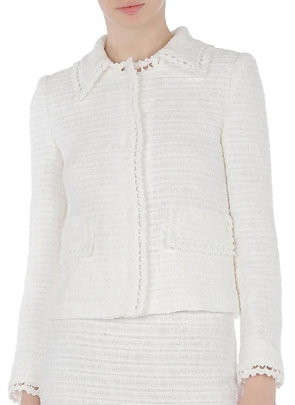 Women's Plus-Size Apparel Tweed Short Jacket And Skirt Set In White