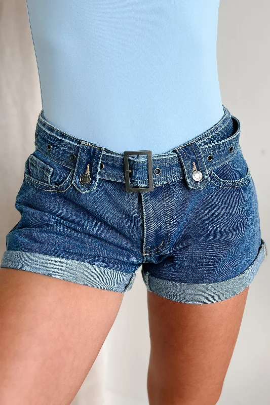 Trendy Online Boutiques Valerie Low Rise Cuff Hem Cello Denim Shorts (Medium Denim)