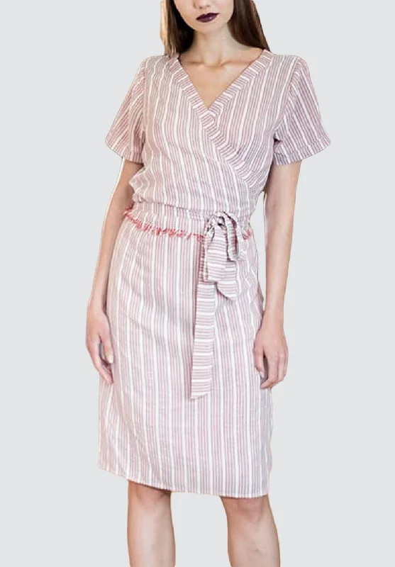 Casual Style for Busy Women Vertical Stripe Double-breasted Dress