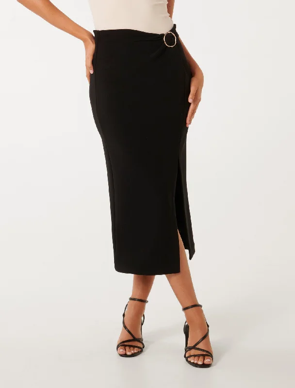 Women's Stylish Vacation Attire Viviana Hardware Twist Midi Skirt