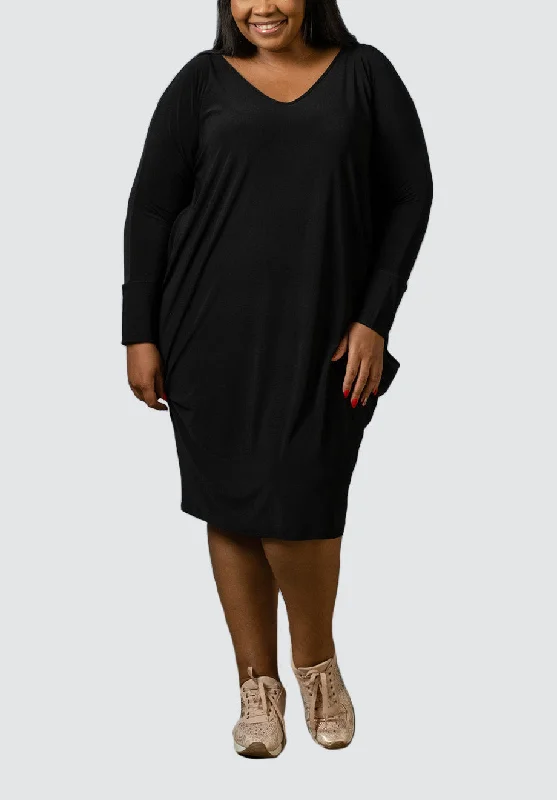 Fashionable Tops for Women V Neck Cocoon Dress | Black