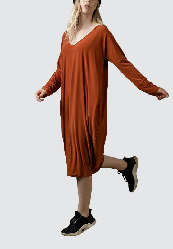 Women's Evening Wear V Neck Cocoon Dress | Rust