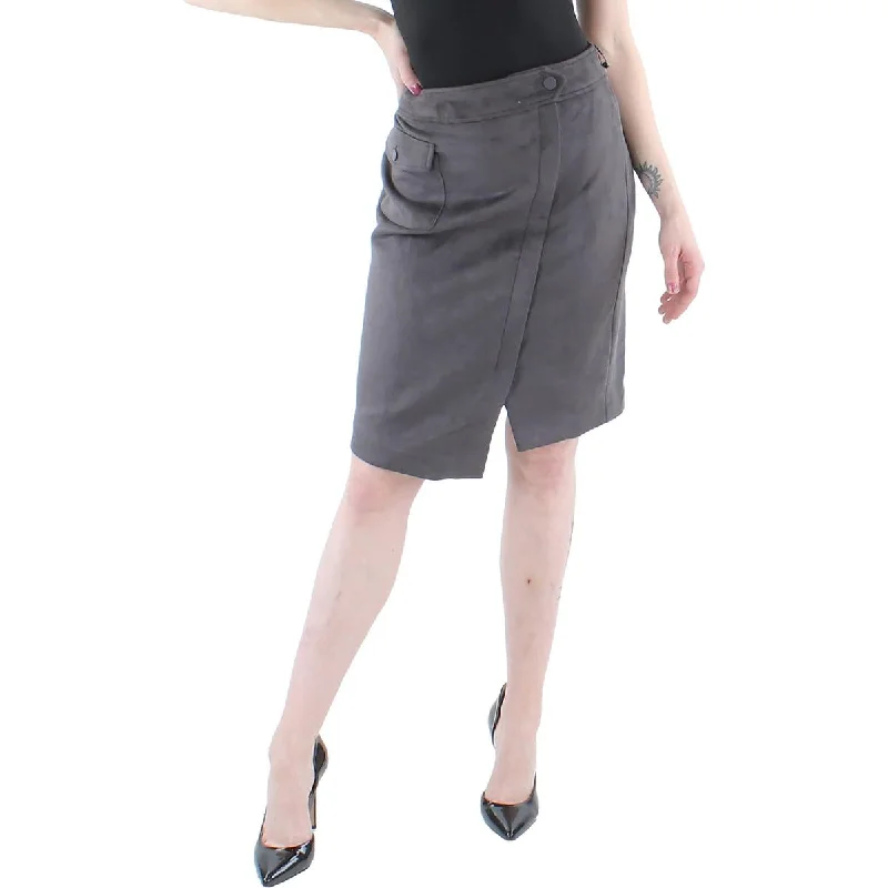 Classic Women's Fashion Womens Faux Suede Cargo Asymmetrical Skirt