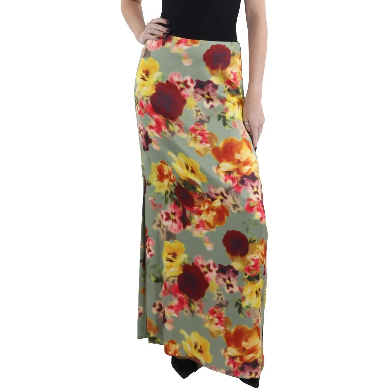 Preppy Style Womens Floral Prnt Split Hem Maxi Skirt