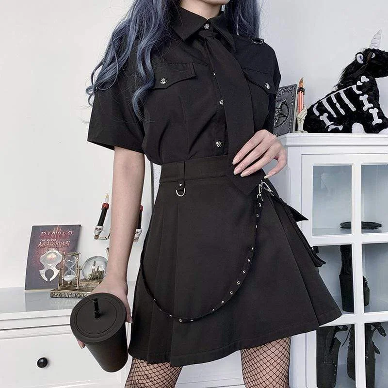 Comfortable Clothes Women's Gothic A-line Skirts With Detachable Eyelets Belt&Pocket