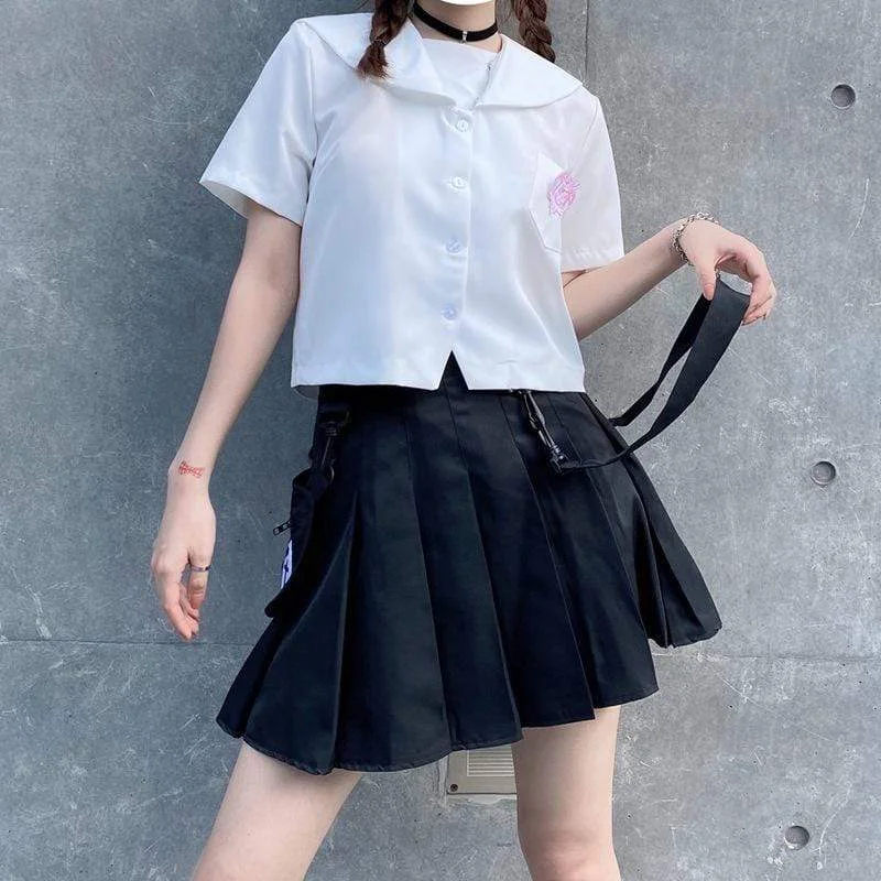 Women's Professional Apparel Women's Gothic Crow Embroidered Pleated Skirts With Pocket