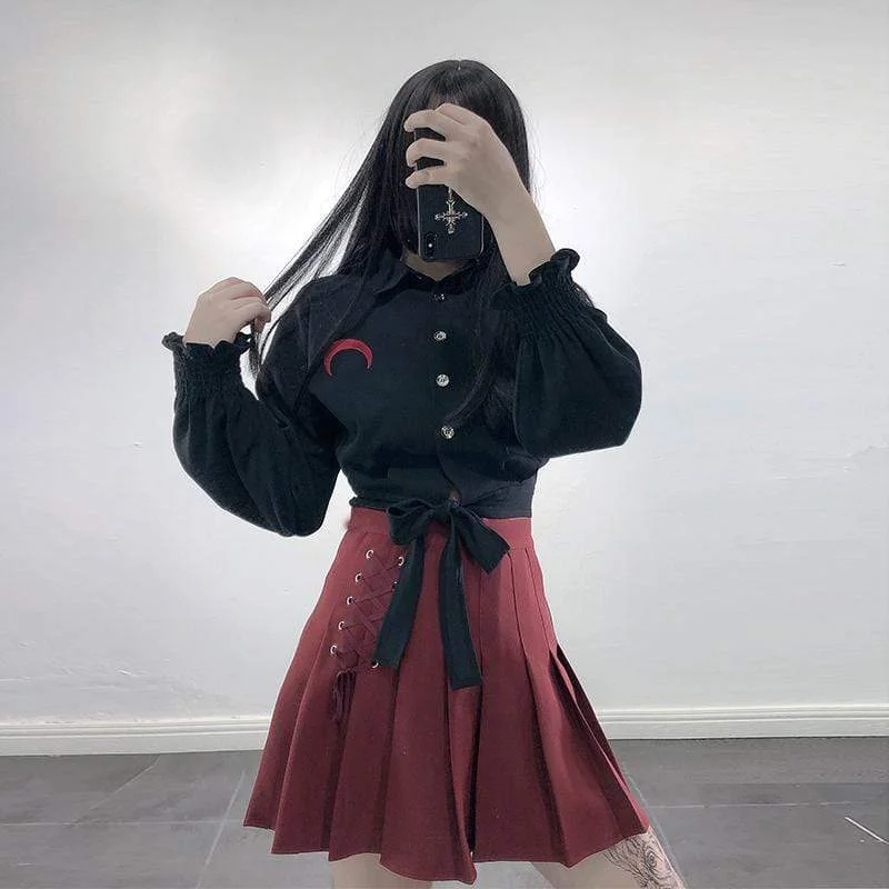Elegant Fashion Women's Gothic Lace-up Solid Pleated Skirts