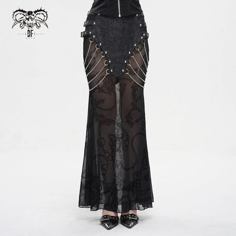 Stylish Women's Apparel Women's Gothic Mesh Splice Chain Fishtail Skirt
