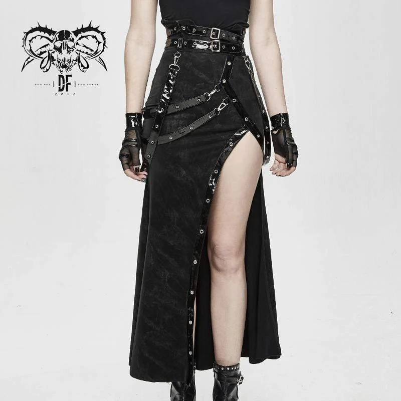 Exclusive Discount Women's Gothic PU Belts Slit Wrap Skirts