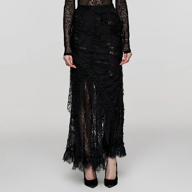 Casual Chic Women's Gothic Ripped Lace Splice Skirt