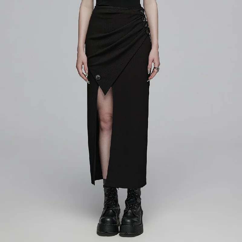 Women's Formal Clothes Women's Gothic Ruched Button Split Skirt