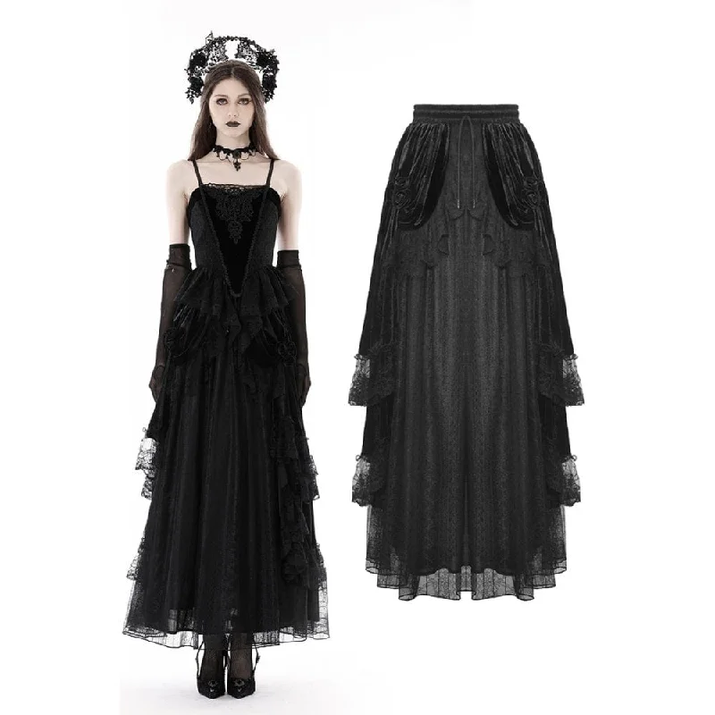 Online Boutique Clothing Women's Gothic Ruffled Lace Splice Velvet Skirt
