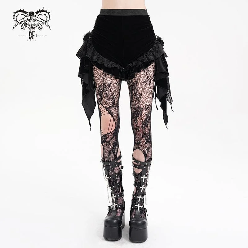 Women's High-Fashion Garments Women's Gothic Ruffled Mesh Plumed Shorts