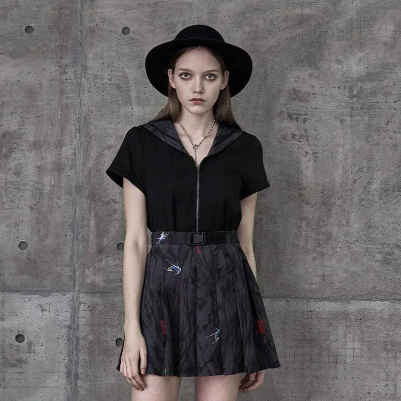 Chic Wardrobe Women's Gothic Spider Printed Buckle Skirts
