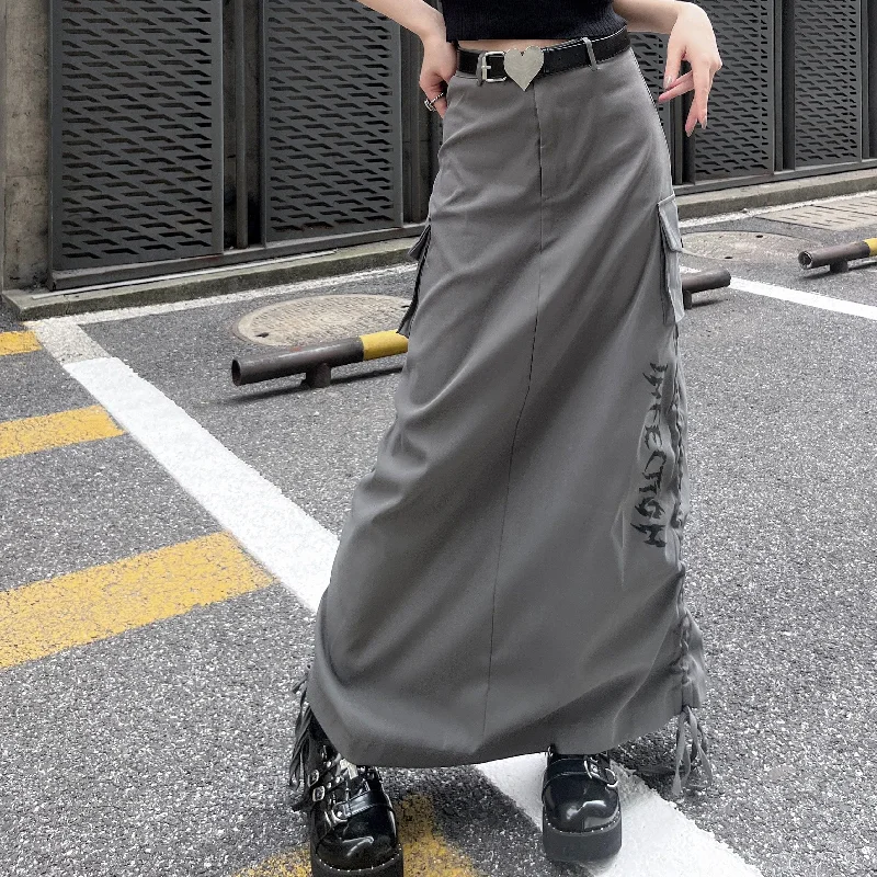 Casual Chic Clothing Women's Grunge Big-pocket Drawstring Skirt with Belt