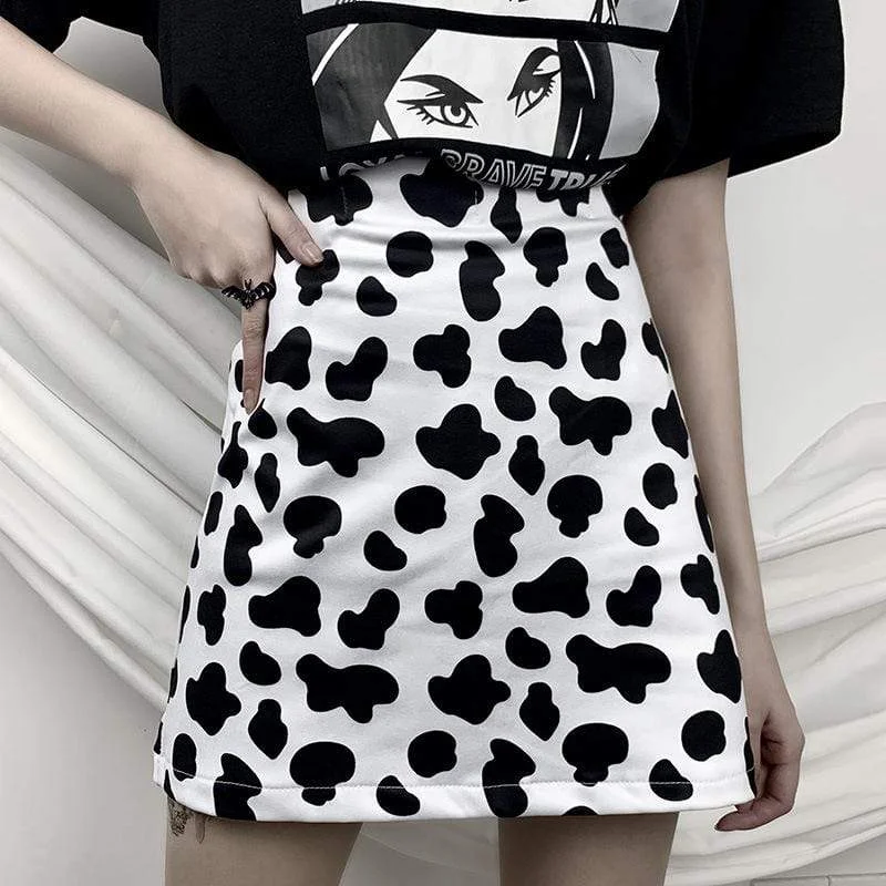 Affordable Women's Clothes Women's Grunge Cow Printed High-waisted Skirts