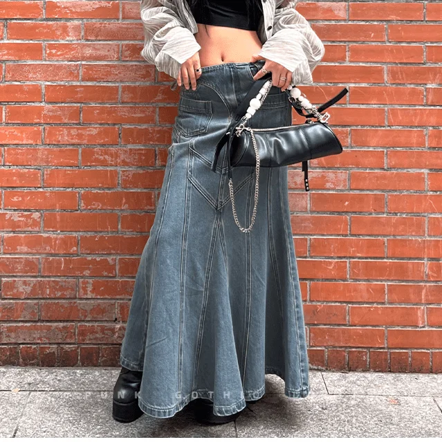 Sophisticated Style Women's Grunge Multi-pocket Denim Fishtail Skirt