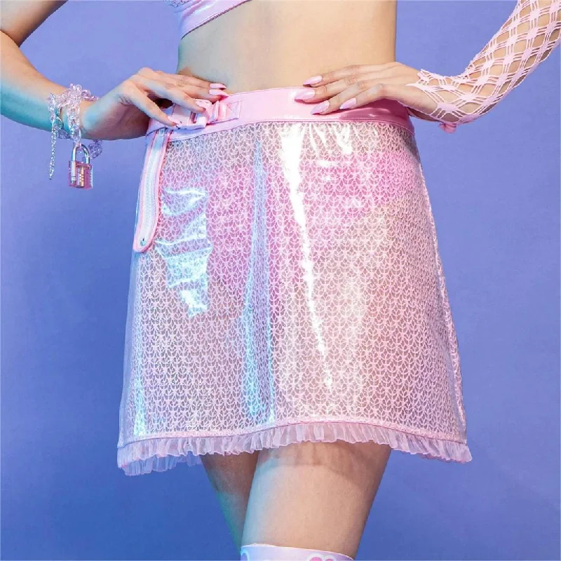 Women's Everyday Apparel Women's Grunge Sheer  Lace-trimmed Short Skirt