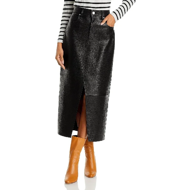 Eclectic Fashion Womens Lamb Leather Pebbled Midi Skirt