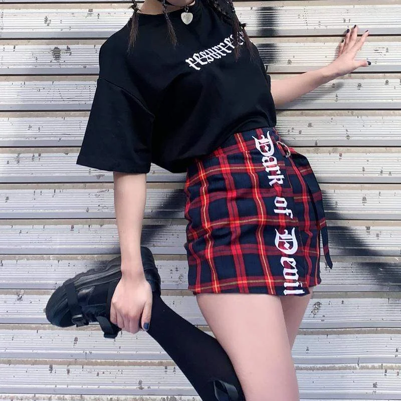 Women Online Clothing Boutiques Women's Letters Plaid Mini Butt-hugging Skirts