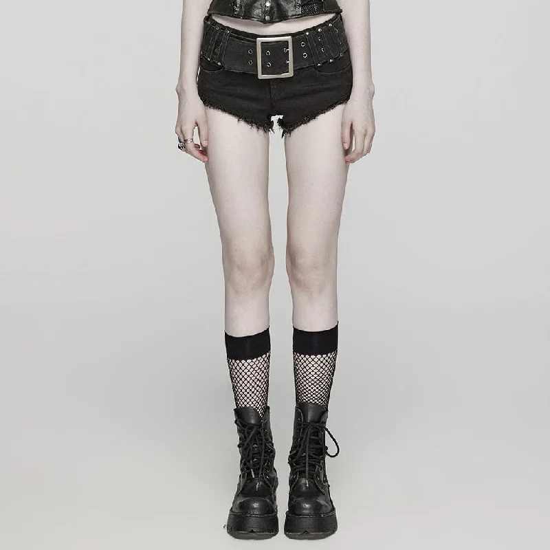 Preppy Style Women's Punk Buckle Eyelets Denim Shorts