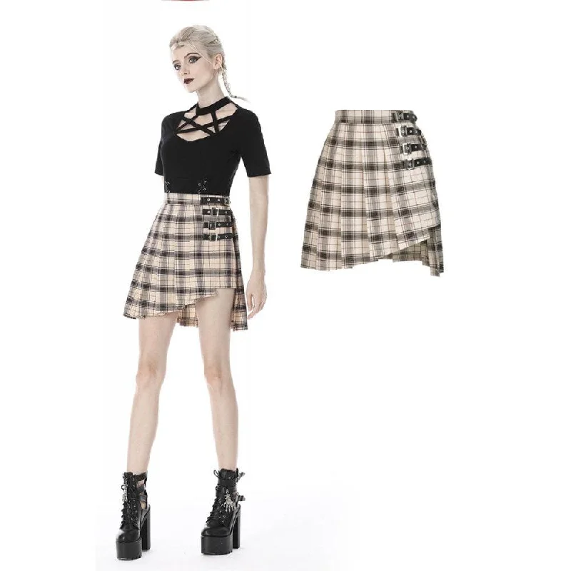 Women's Transitional Apparel Women's Punk Checked Belts Plaid Pleated Short Skirts