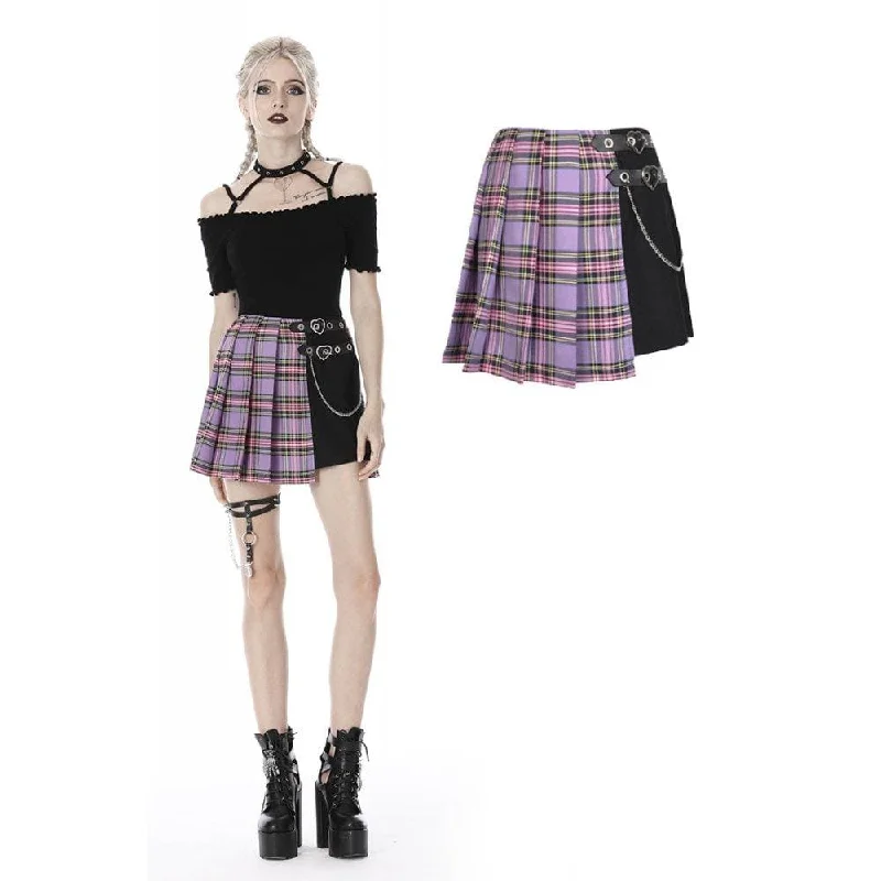 Timeless Women's Apparel Women's Punk Fake-two-layered Plaid Pleated Skirts