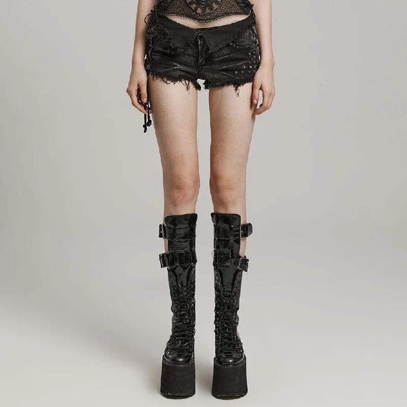 Big Sale Event Women's Punk Lace-Up Stud Denim Shorts