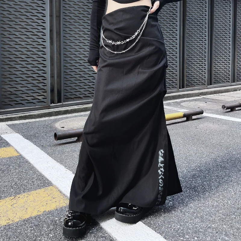 Vintage Fashion Women's Punk Letter Printed Ruched Skirt with Chain