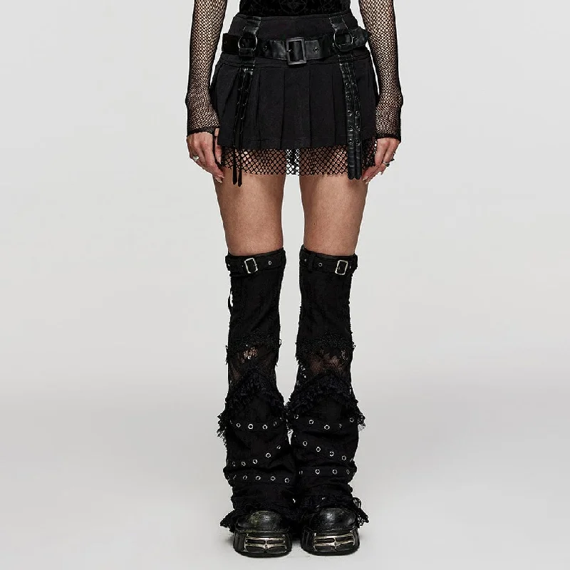 Limited Time Offer Women's Punk Mesh Splice Straps Pleated Skirt