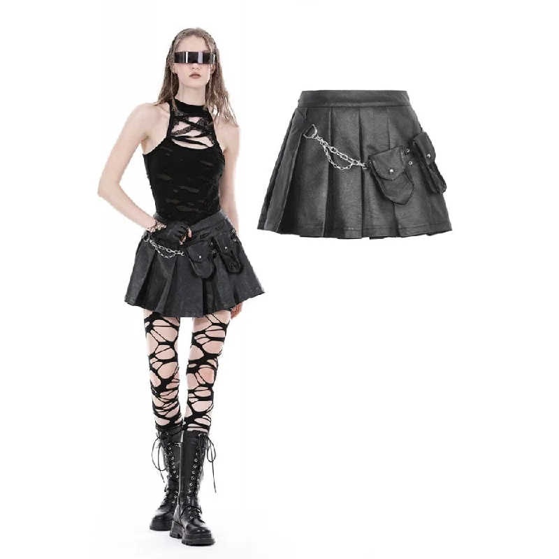 High End Women's Wear Women's Punk Multi-pocket Faux Leather Pleated Skirt