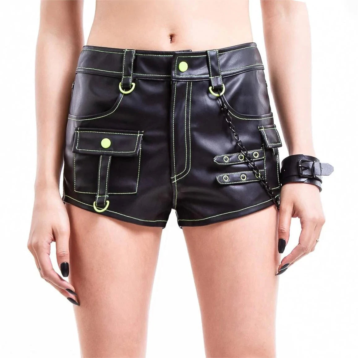 Clothes For Sale Women's Punk Multi-Pocket Faux Leather Shorts