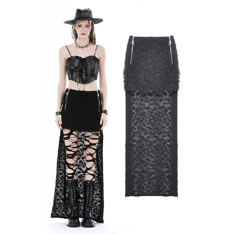 Women's Trendy Activewear Apparel Women's Punk Ruched Ripped High-low Skirt