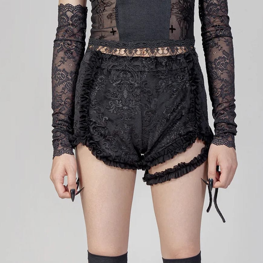 Women's Occasion Wear Apparel Women's Punk Ruffled Jacquard Velvet Shorts with Garter