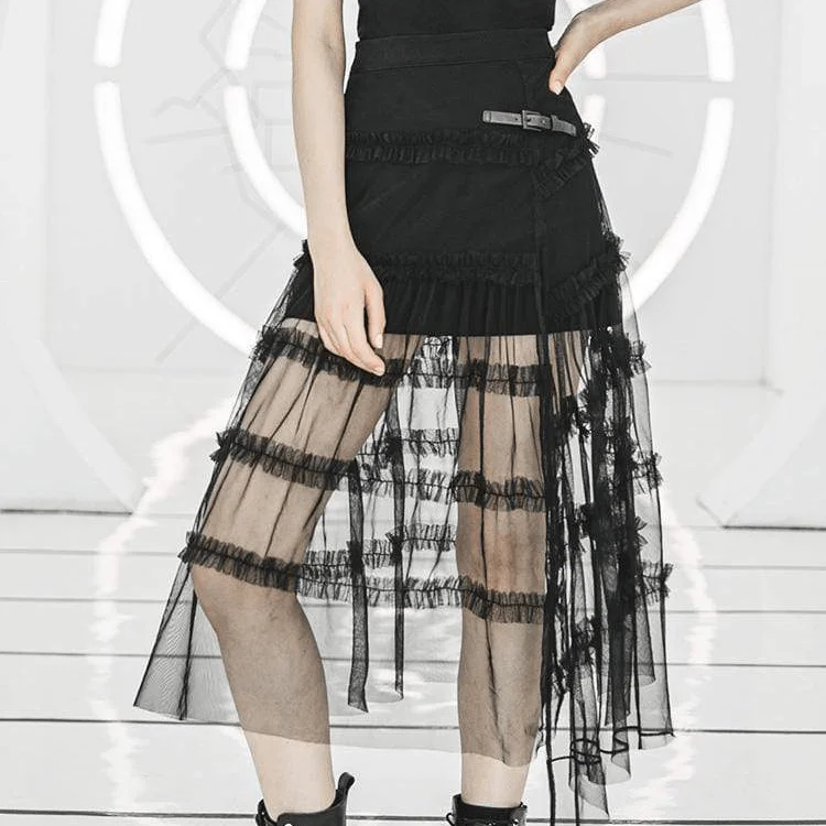 Clothing Woman Women's Punk Sheer Ruffled Lace Overlaid Skirts