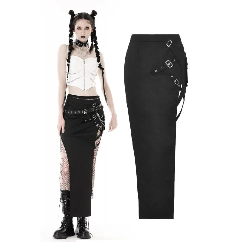 Clothes Woman Women's Punk Side Slit Big-pocket Skirt