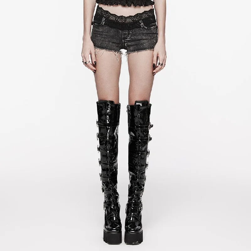 Women's Outerwear Apparel Women's Punk Skull Lace Splice Unedged Shorts