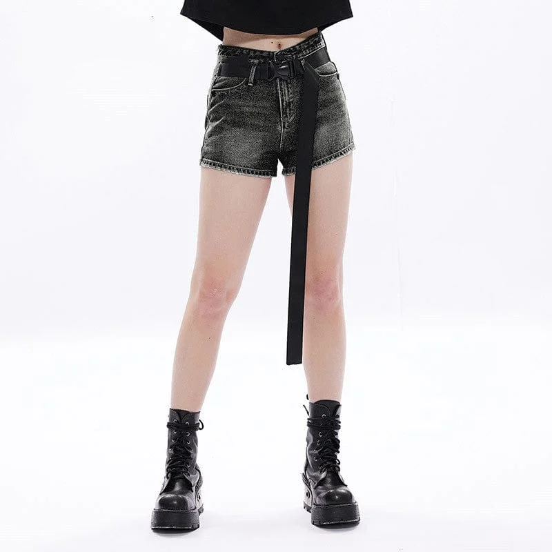 Women's Trendy Outfits Women's Punk Washed Denim Shorts with Belt