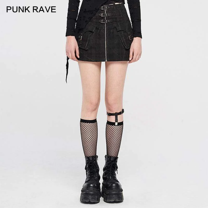 Seasonal Trends Women's Punk Zipper Buckle-up Skirts With Pocket