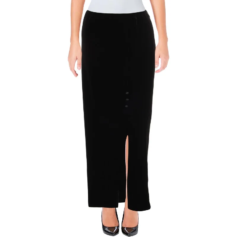 Preppy Style Womens Split Hem Velvet Maxi Skirt