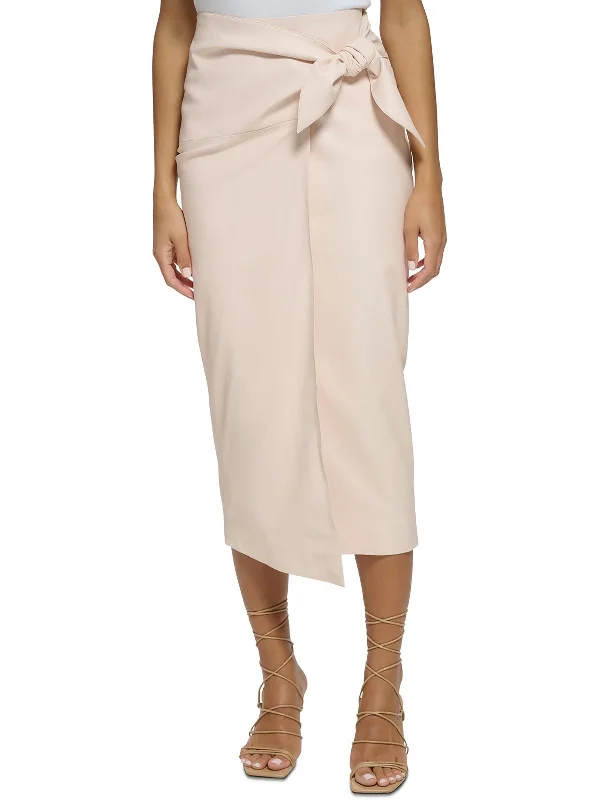 Casual Wear Womens Vegan Leather Midi Skirt