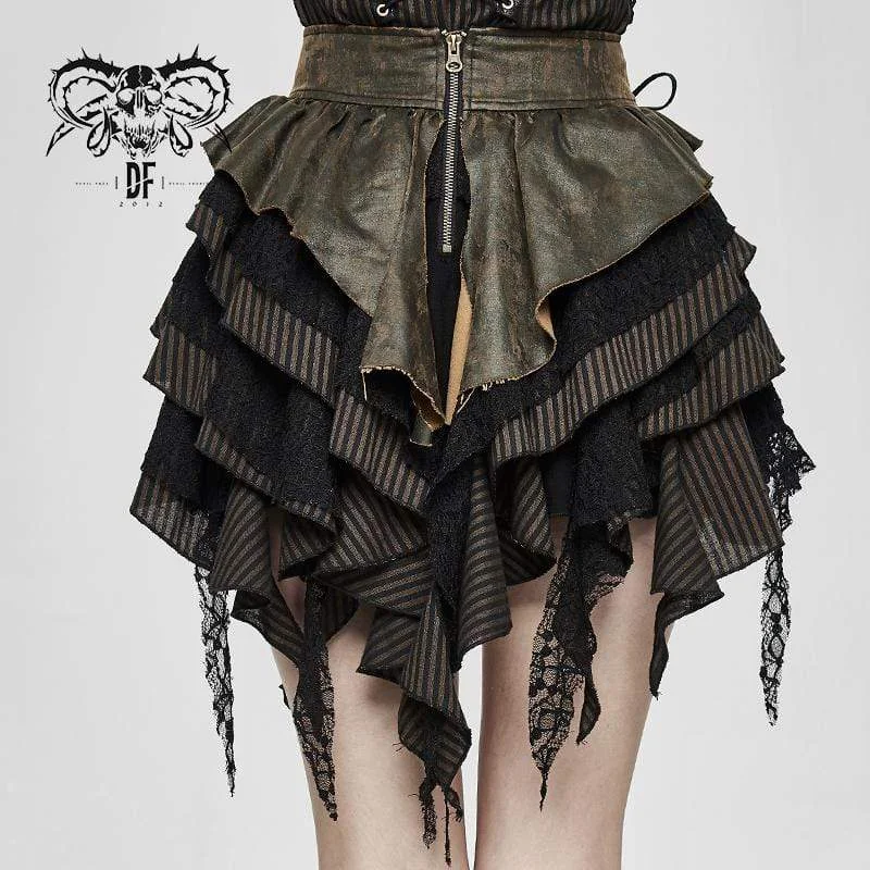 Online Boutiques Women's Vintage Lace-up Sashes Ruffles Layered Skirts