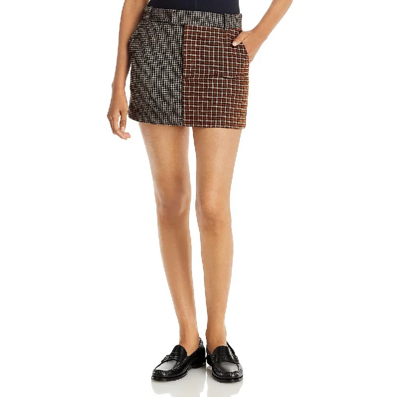 Edgy Fashion Womens Wool Blend Houndstooth Mini Skirt