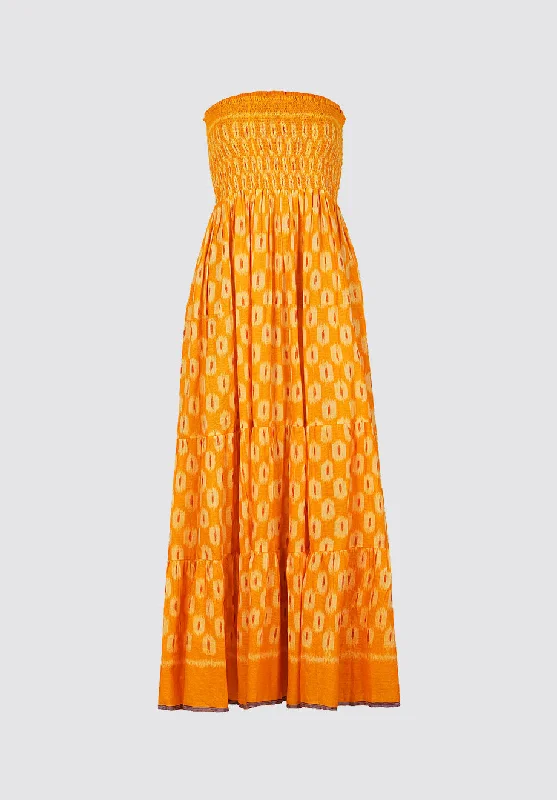 Versatile Women's Clothing for All Occasions Yellow Ikat Tier Dress