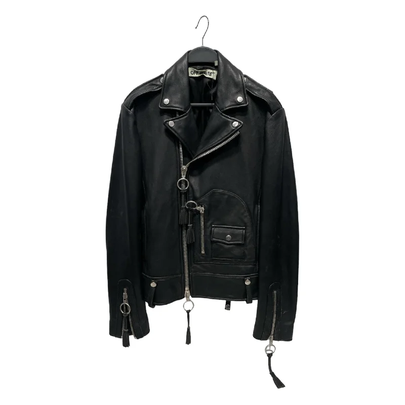 Women's Chic Outerwear Outfit OFF-WHITE/Leather Jkt/XS/Lambskin/BLK/