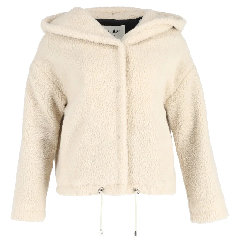 Women Fashion Ba&Sh Hooded Jacket in Cream Sherpa Fleece