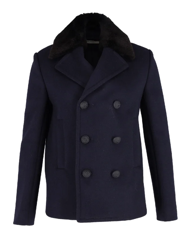 Weekend Sale Balenciaga Double-Breasted Coat in Navy Blue Wool