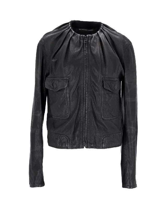 Best Online Clothing Boutiques Balenciaga Zipped Jacket in Black Leather